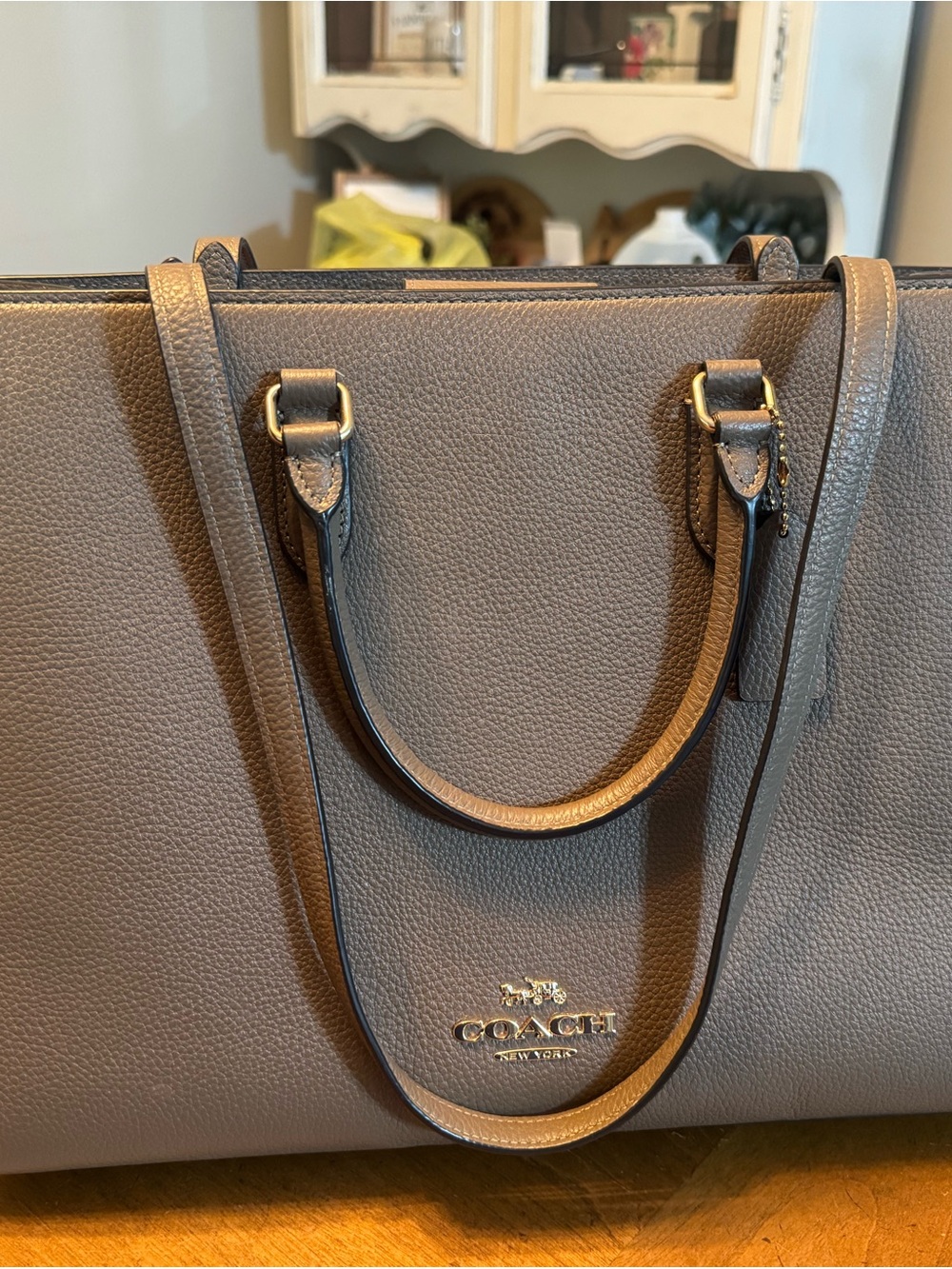 Coach Pebbled Leather Tote in Taupe Gray with Gold Hardware